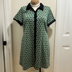 SHEIN Green and Black Geometric Button-Front Mini Dress